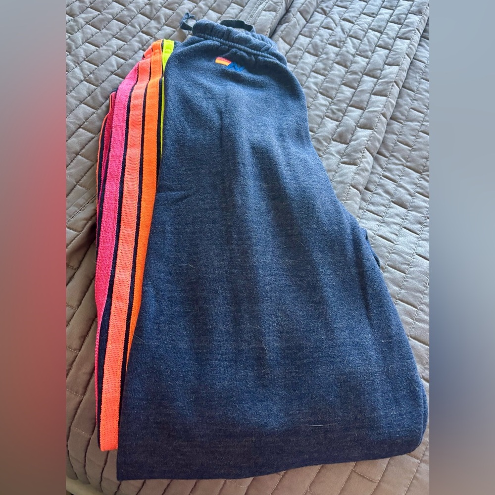 5 STRIPE SWEATPANTS - CHARCOAL // NEON Sz Small